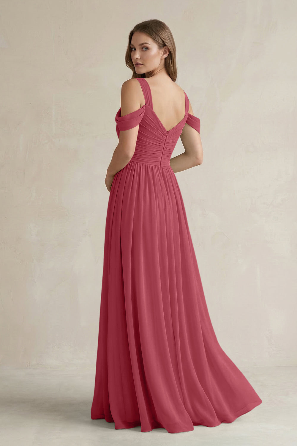 Off-the-Shoulder A-Line Chiffon Bridesmaid Dress With Slit in Merlot