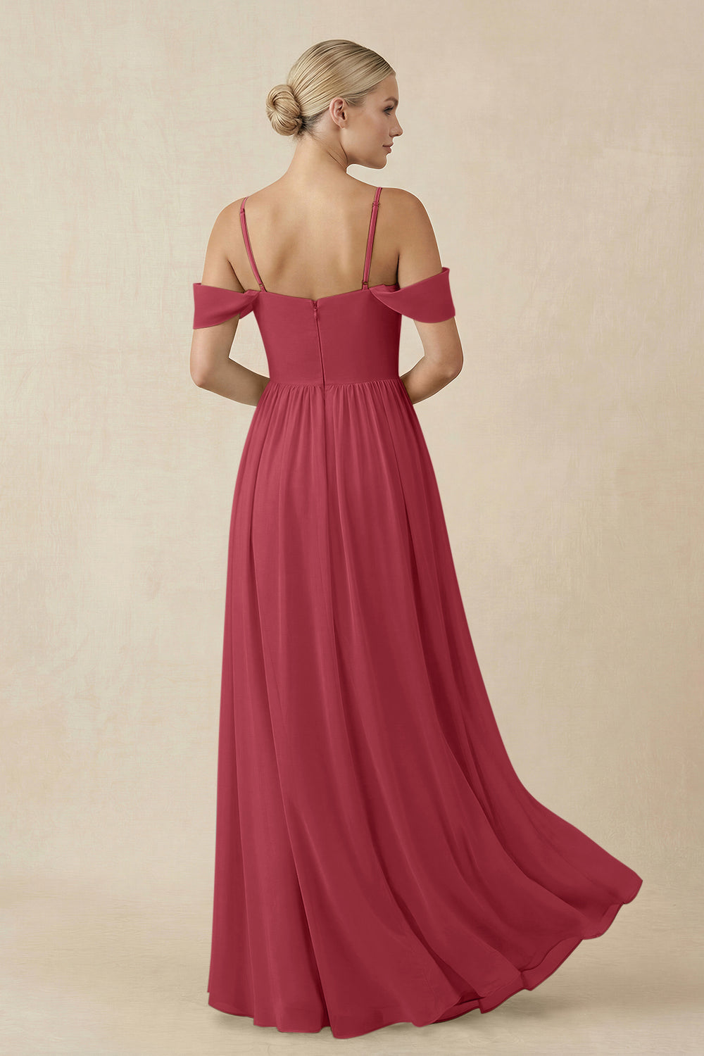 Off-the-Shoulder Sweetheart A-Line Chiffon Bridesmaid Dress in Merlot