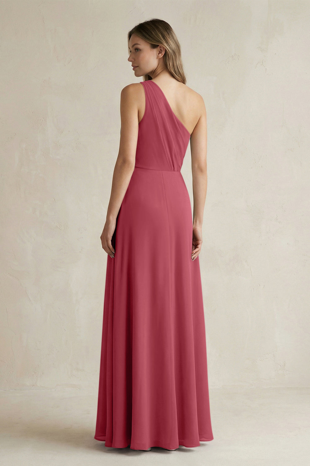 One-Shoulder Chiffon A-Line Bridesmaid Dress With Slit in Merlot