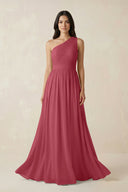 Merlot One-Shoulder Pleated Chiffon Bridesmaid Gown | KISSBRIDAL