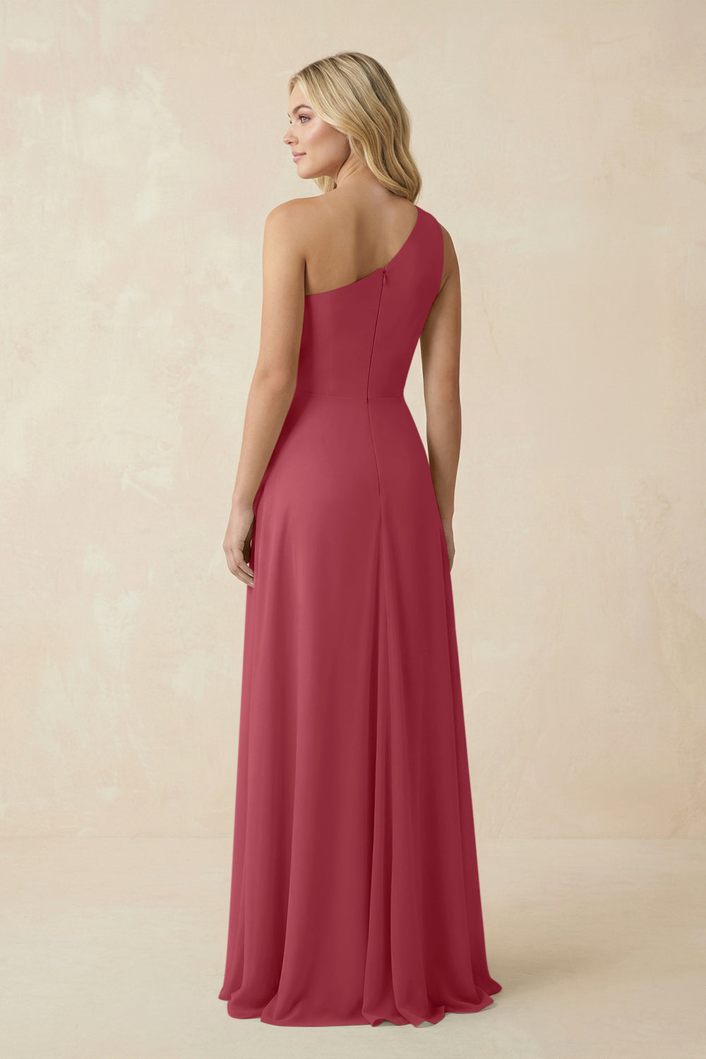 One-Shoulder Ruched A-Line Chiffon Bridesmaid Dress in Merlot