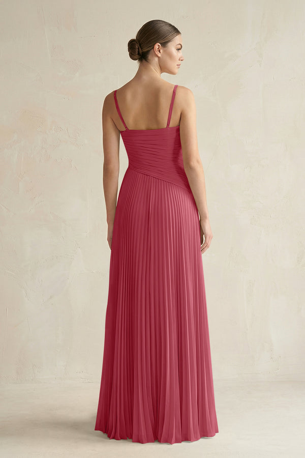Merlot Pleated A-Line Long Chiffon Bridesmaid Dress (2) | KISSBRIDAL