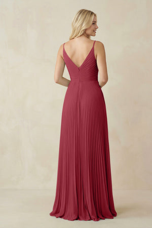 Merlot Pleated V-Neck A-Line Chiffon Bridesmaid Dress (2) | KISSBRIDAL
