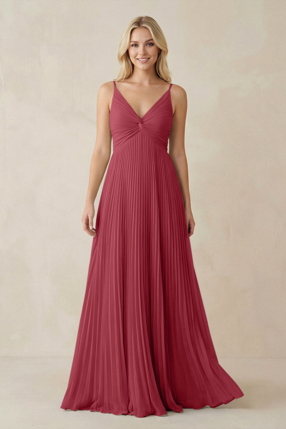 Pleated V-Neck A-Line Chiffon Bridesmaid Dress in Merlot