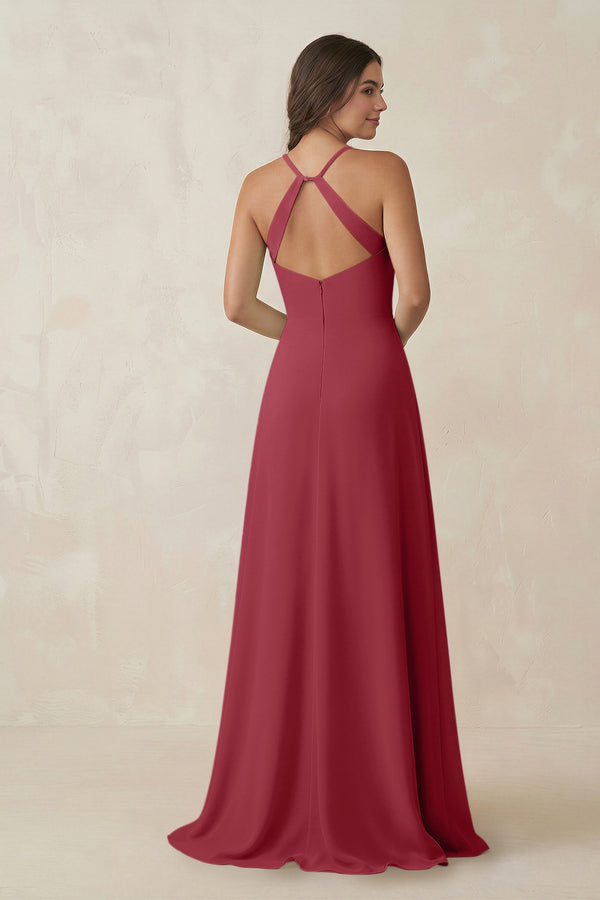 Merlot Ruched Sheath Chiffon Bridesmaid Dress (2) | KISSBRIDAL