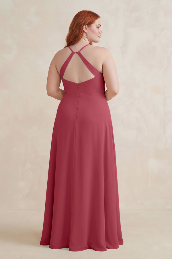 Merlot Ruched Sheath Chiffon Bridesmaid Dress (2) | KISSBRIDAL