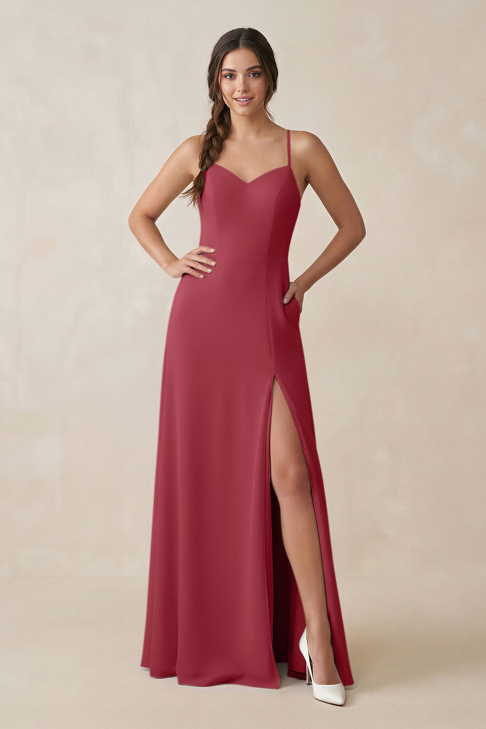 Ruched Sheath Chiffon Bridesmaid Dress in Merlot