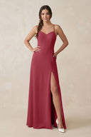 Merlot Ruched Sheath Chiffon Bridesmaid Dress | KISSBRIDAL