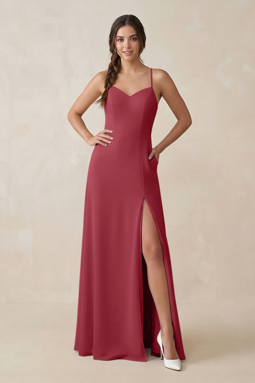 Merlot Ruched Sheath Chiffon Bridesmaid Dress | KISSBRIDAL