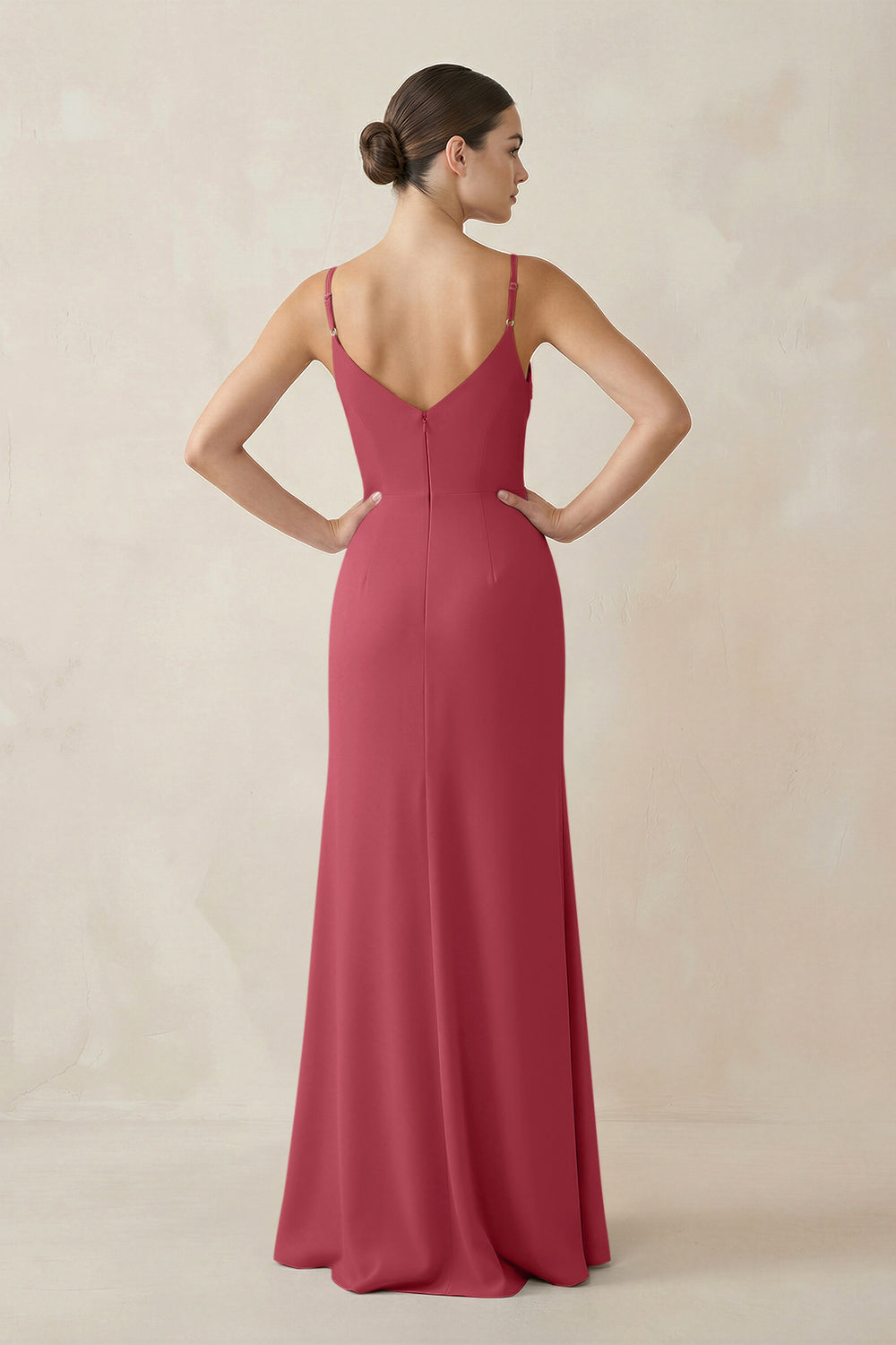 Ruched Sheath Spaghetti Strap Chiffon Bridesmaid Dress in Merlot