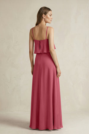 Merlot Ruffled Spaghetti Strap A-Line Chiffon Bridesmaid Dress in Merlot (2) | KISSBRIDAL