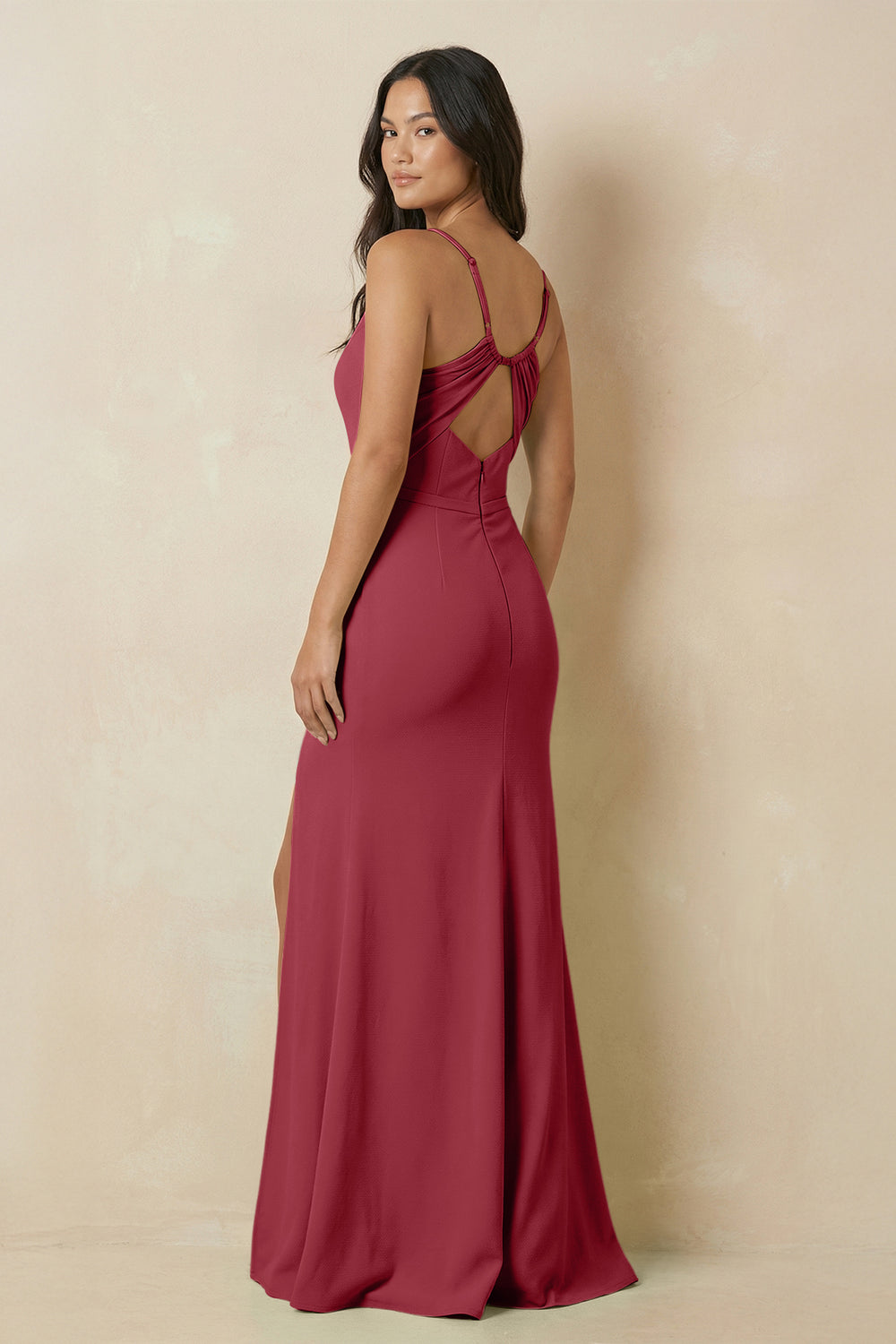 Sheath Cami Strap Chiffon Bridesmaid Dress with Slit in Merlot
