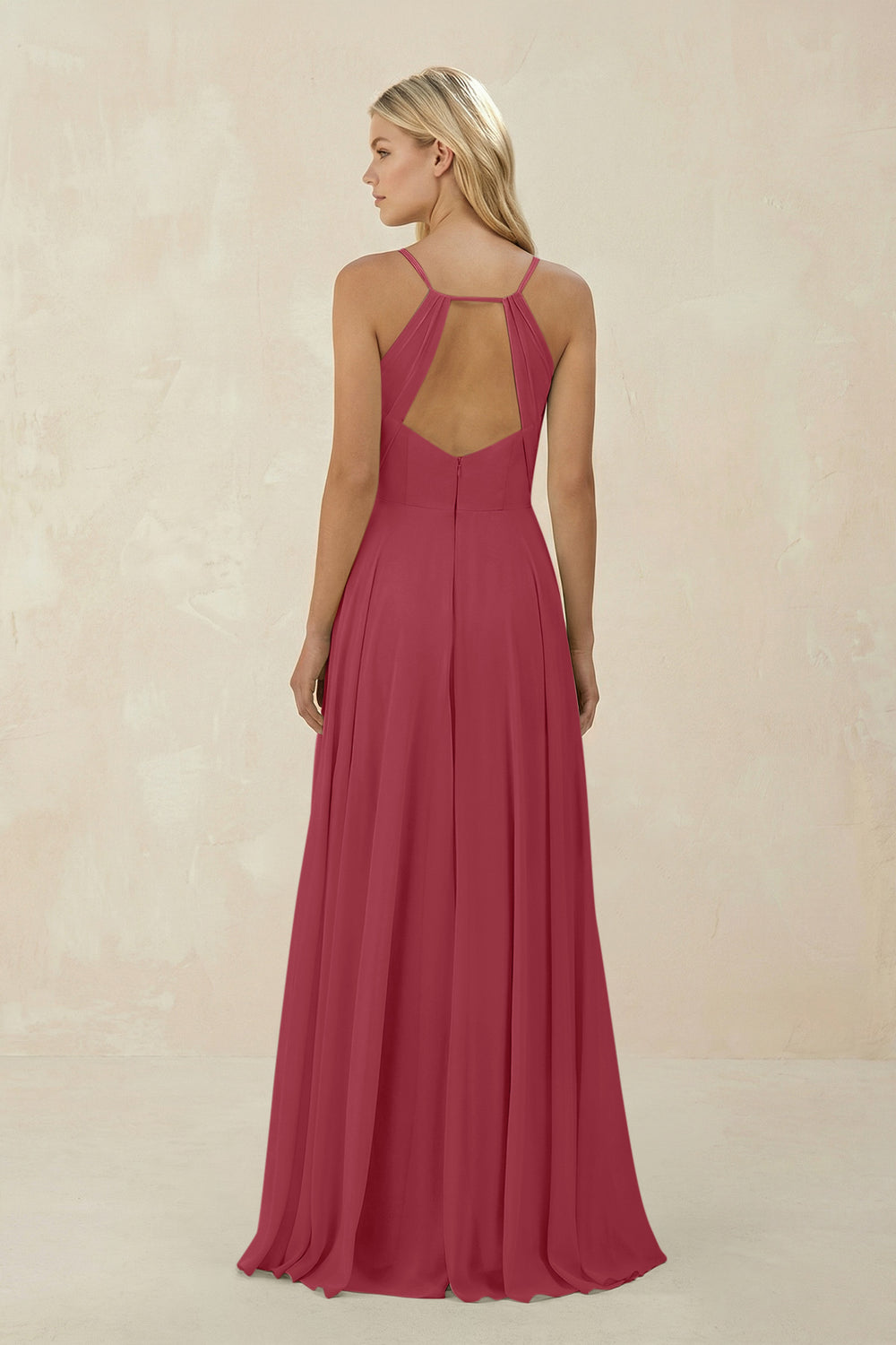 Spaghetti Strap A-Line Chiffon Bridesmaid Dress in Merlot