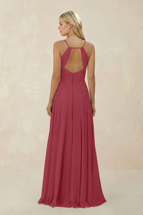 Merlot Spaghetti Strap A-Line Chiffon Bridesmaid Dress (2) | KISSBRIDAL