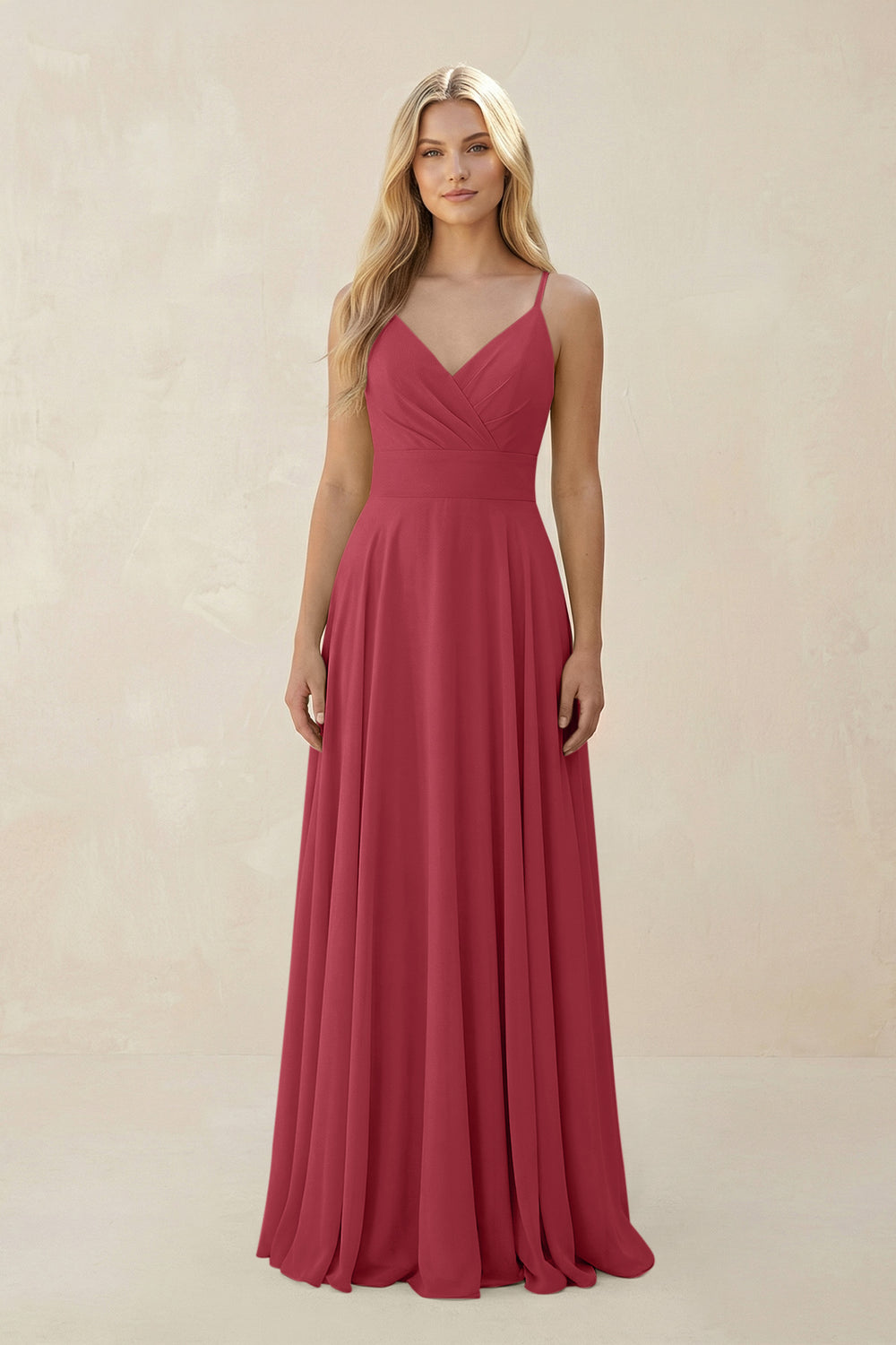 Spaghetti Strap A-Line Chiffon Bridesmaid Dress in Merlot