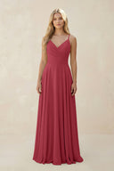 Merlot Spaghetti Strap A-Line Chiffon Bridesmaid Dress | KISSBRIDAL