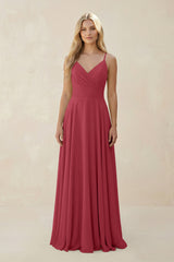 Merlot Spaghetti Strap A-Line Chiffon Bridesmaid Dress | KISSBRIDAL