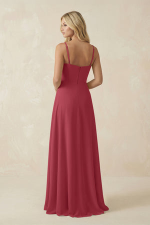Merlot Spaghetti Strap Chiffon A-Line Bridesmaid Dress (2) | KISSBRIDAL