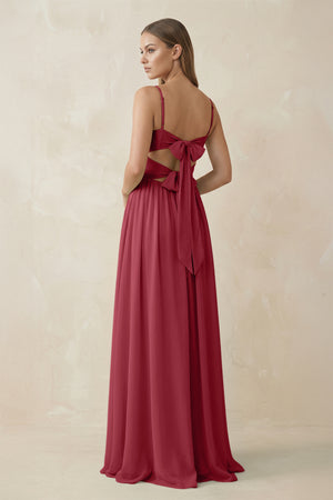 Merlot Spaghetti Strap Pleated A-Line Chiffon Bridesmaid Dress (2) | KISSBRIDAL