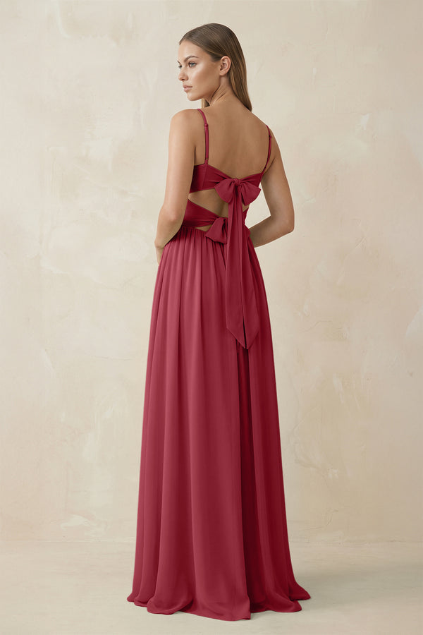 Merlot Spaghetti Strap Pleated A-Line Chiffon Bridesmaid Dress (2) | KISSBRIDAL