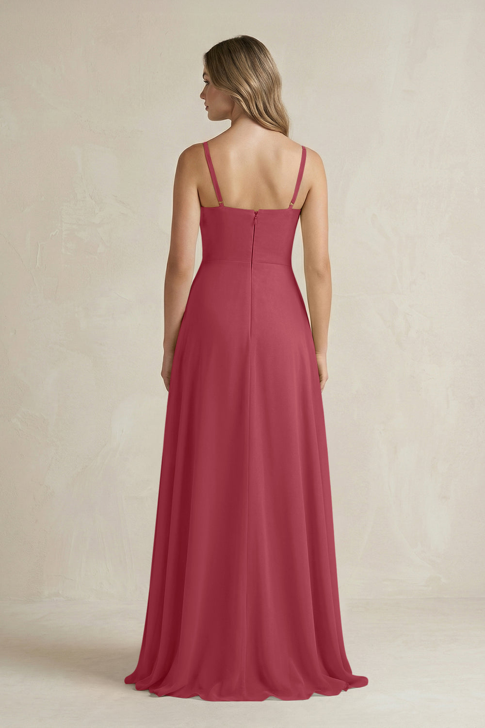 Spaghetti Strap Ruffled A-Line Chiffon Bridesmaid Dress in Merlot