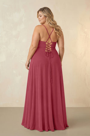 Merlot Spaghetti Straps Chiffon A-Line Bridesmaid Dress (2) [sizeplus] | KISSBRIDAL