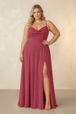 Merlot Spaghetti Straps Chiffon A-Line Bridesmaid Dress [sizeplus] | KISSBRIDAL