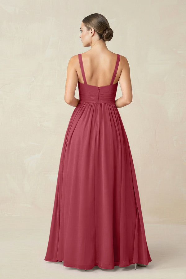 Merlot Sweetheart A-Line Chiffon Bridesmaid Dress with Slit in Merlot (2) | KISSBRIDAL