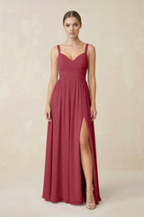 Merlot Sweetheart A-Line Chiffon Bridesmaid Dress with Slit in Merlot | KISSBRIDAL