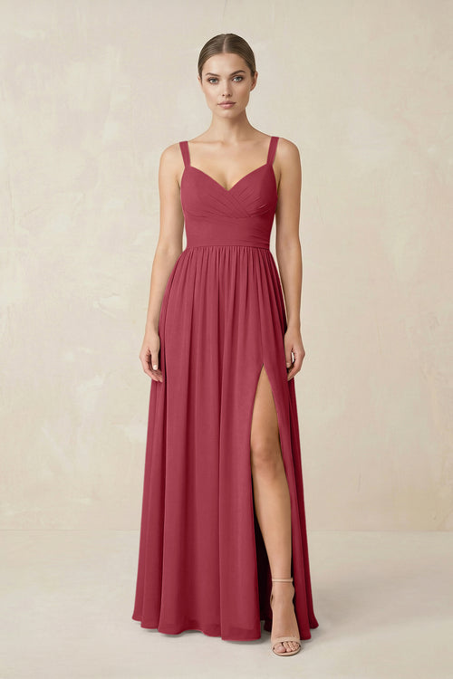 Merlot Sweetheart A-Line Chiffon Bridesmaid Dress with Slit in Merlot | KISSBRIDAL