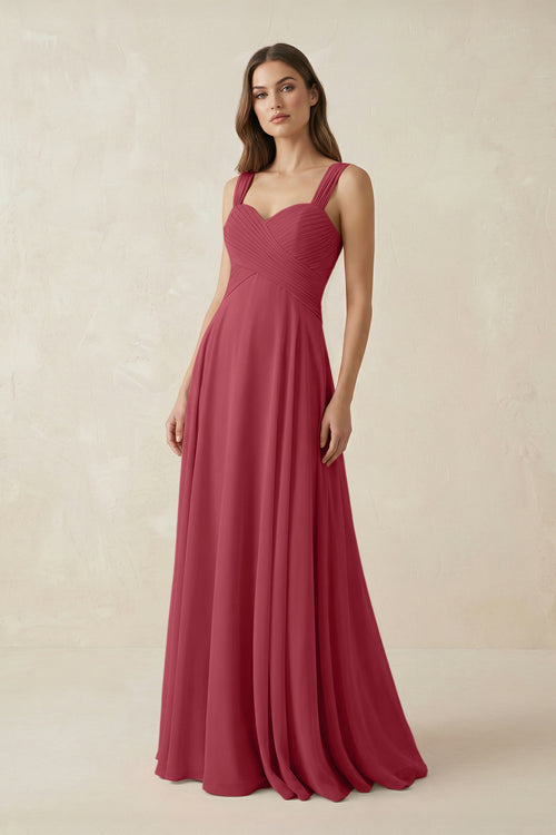 Merlot Sweetheart Pleated A-Line Chiffon Bridesmaid Dress | KISSBRIDAL