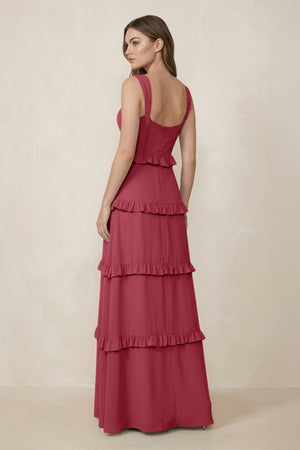Merlot Sweetheart Tiered A-Line Chiffon Bridesmaid Dress (2) | KISSBRIDAL