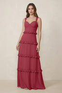 Merlot Sweetheart Tiered A-Line Chiffon Bridesmaid Dress | KISSBRIDAL