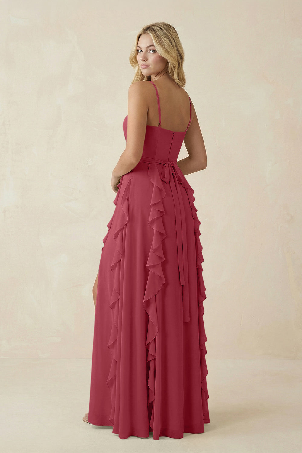 Tiered Ruffle A-Line Chiffon Bridesmaid Dress in Merlot