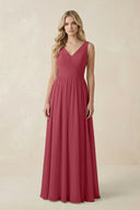 Merlot V-Neck A-Line Bridesmaid Dress with Back Bow | KISSBRIDAL