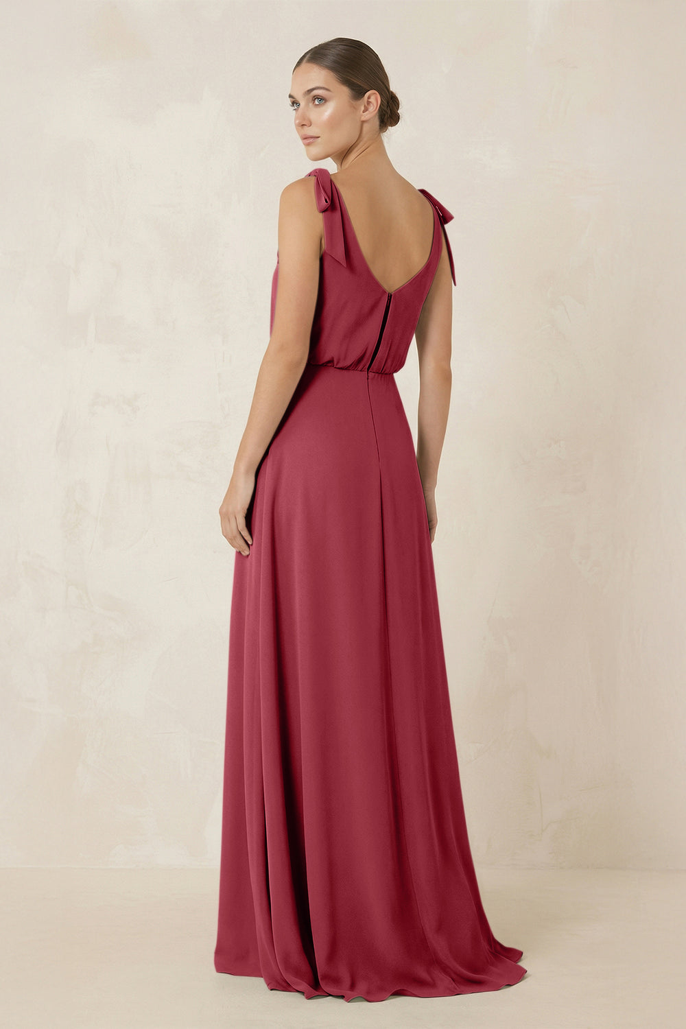 V-Neck A-Line Chiffon Bridesmaid Dress in Merlot