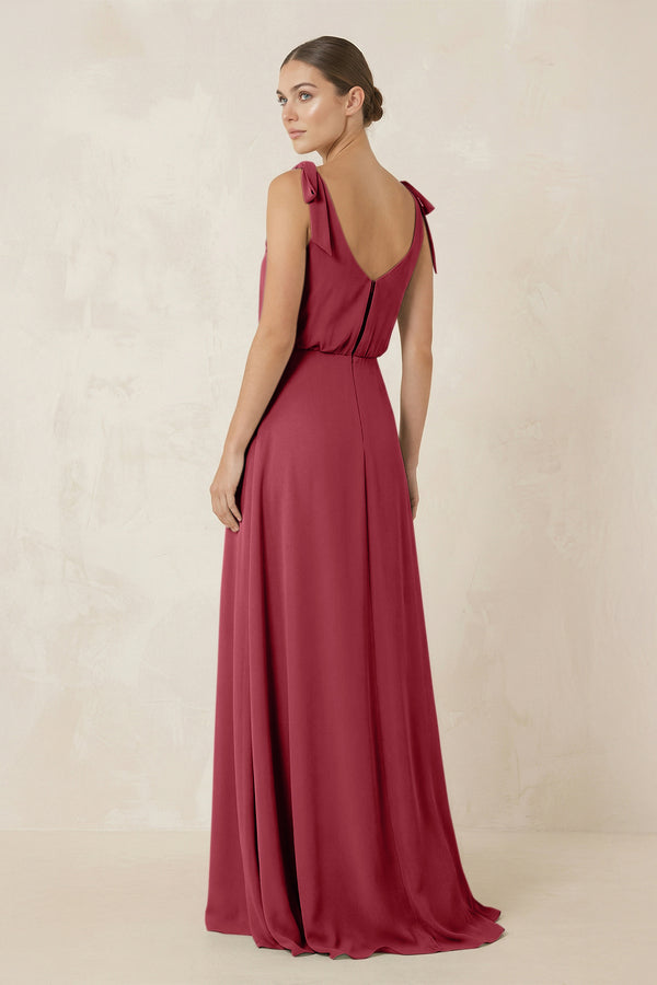 Merlot V-Neck A-Line Chiffon Bridesmaid Dress (2) | KISSBRIDAL