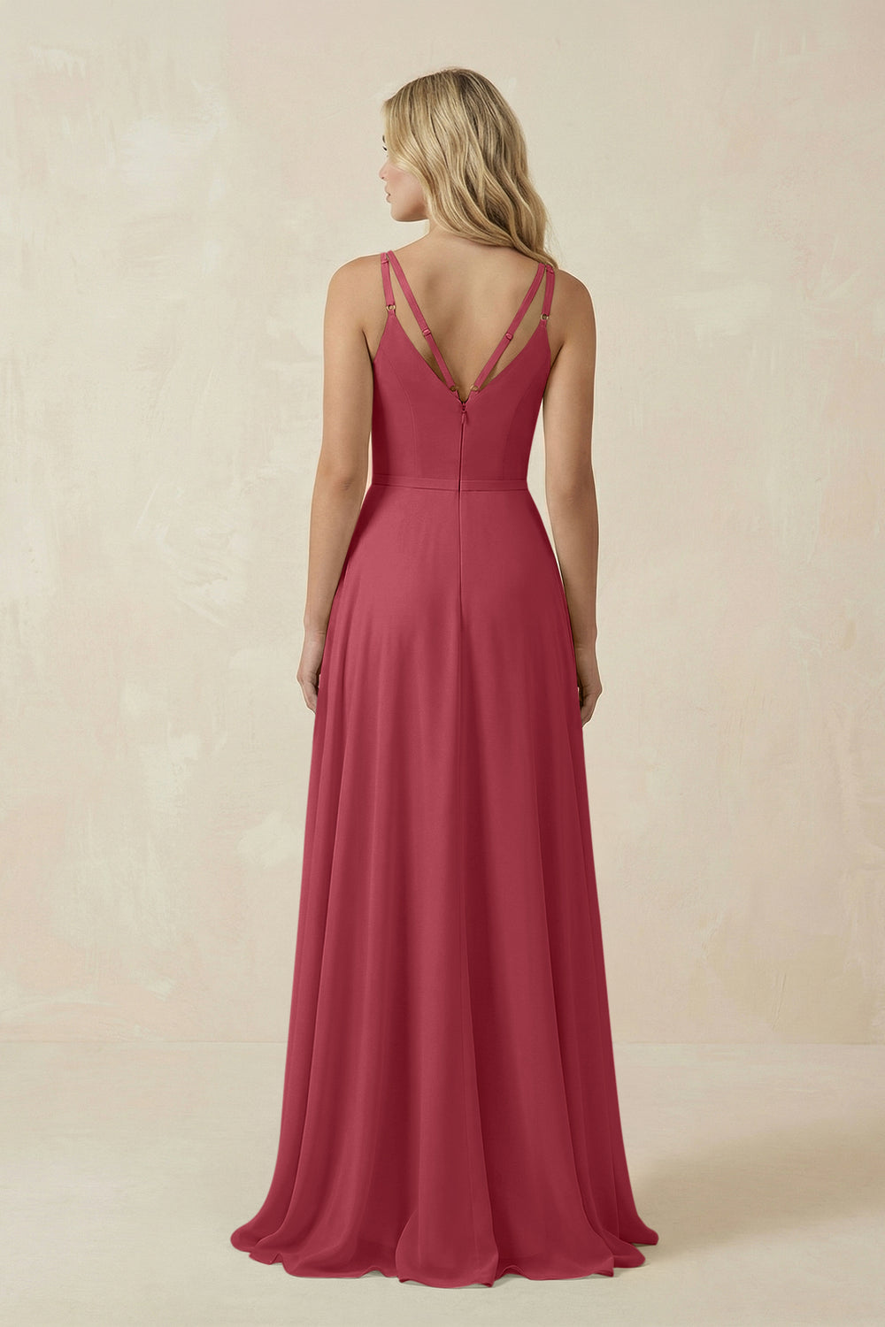 V-Neck A-Line Chiffon Bridesmaid Dress with Crisscross Back in Merlot