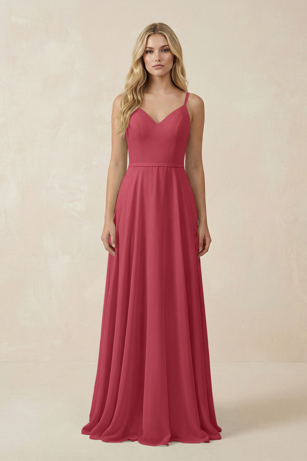 V-Neck A-Line Chiffon Bridesmaid Dress with Crisscross Back in Merlot