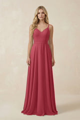 Merlot V-Neck A-Line Chiffon Bridesmaid Dress with Crisscross Back | KISSBRIDAL