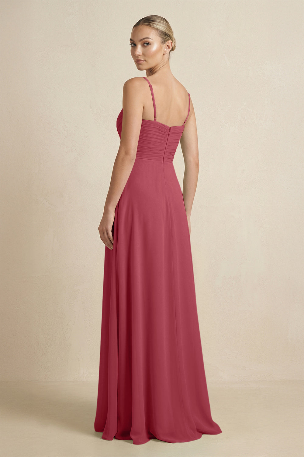 V-Neck A-Line Chiffon Pleated Bridesmaid Dress in Merlot