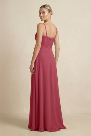 Merlot V-Neck A-Line Chiffon Pleated Bridesmaid Dress (2) | KISSBRIDAL