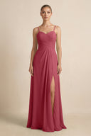 Merlot V-Neck A-Line Chiffon Pleated Bridesmaid Dress | KISSBRIDAL