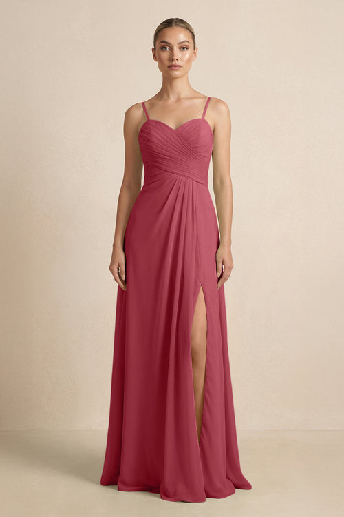 Merlot V-Neck A-Line Chiffon Pleated Bridesmaid Dress | KISSBRIDAL