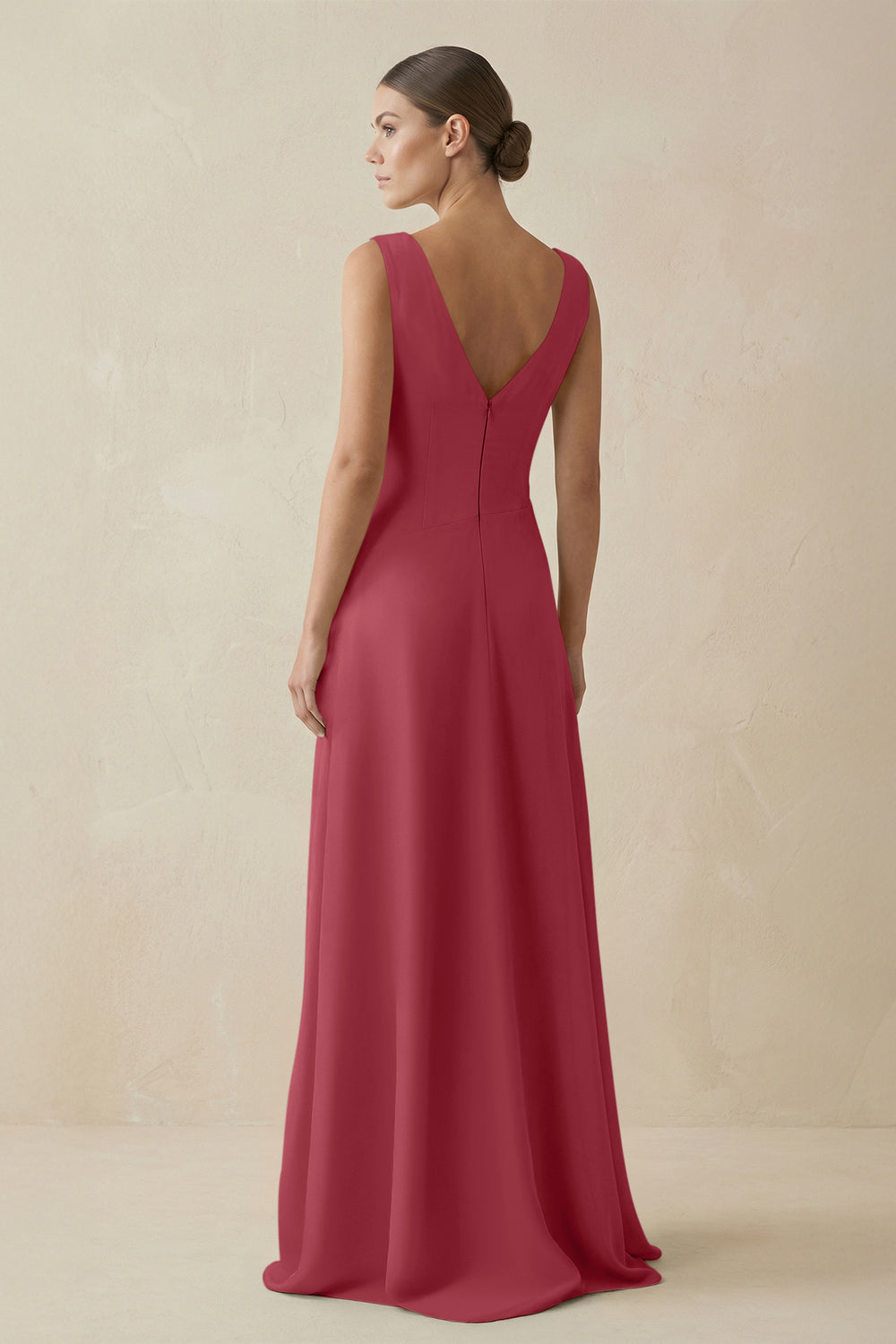 V-Neck A-Line Chiffon Ruffled Bridesmaid Dress in Merlot