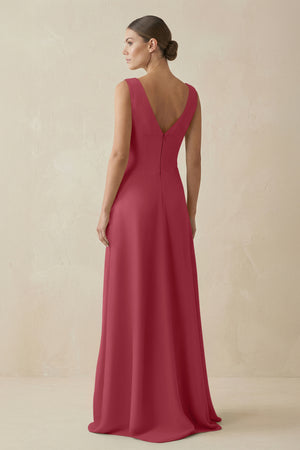 Merlot V-Neck A-Line Chiffon Ruffled Bridesmaid Dress (2) | KISSBRIDAL