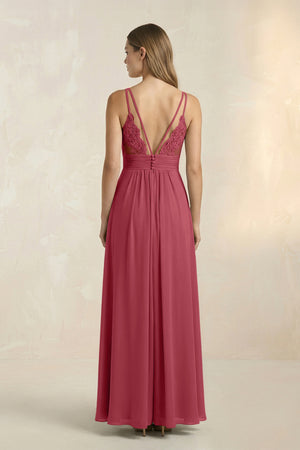 Merlot V-Neck A-Line Pleated Chiffon Bridesmaid Dress (2) | KISSBRIDAL
