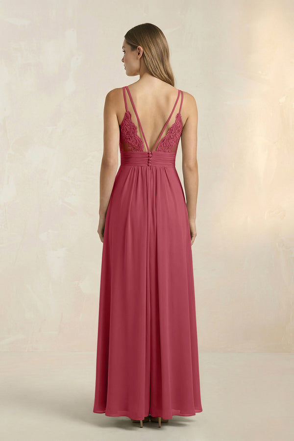Merlot V-Neck A-Line Pleated Chiffon Bridesmaid Dress (2) | KISSBRIDAL