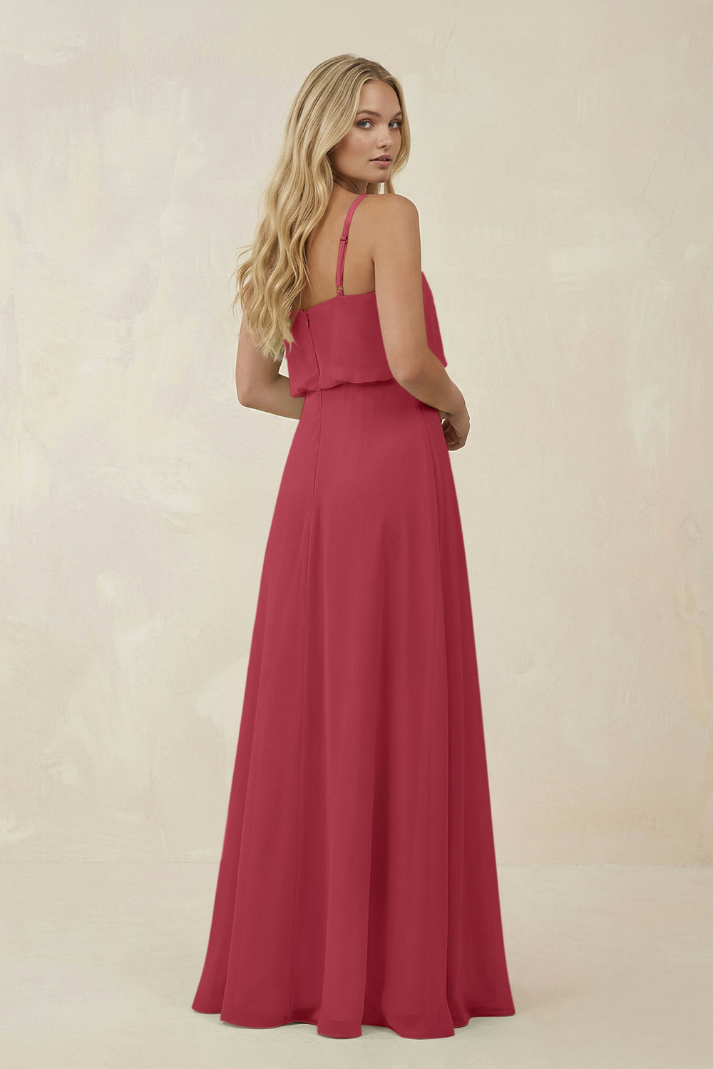 V-Neck Blouson A-Line Chiffon Bridesmaid Dress in Merlot