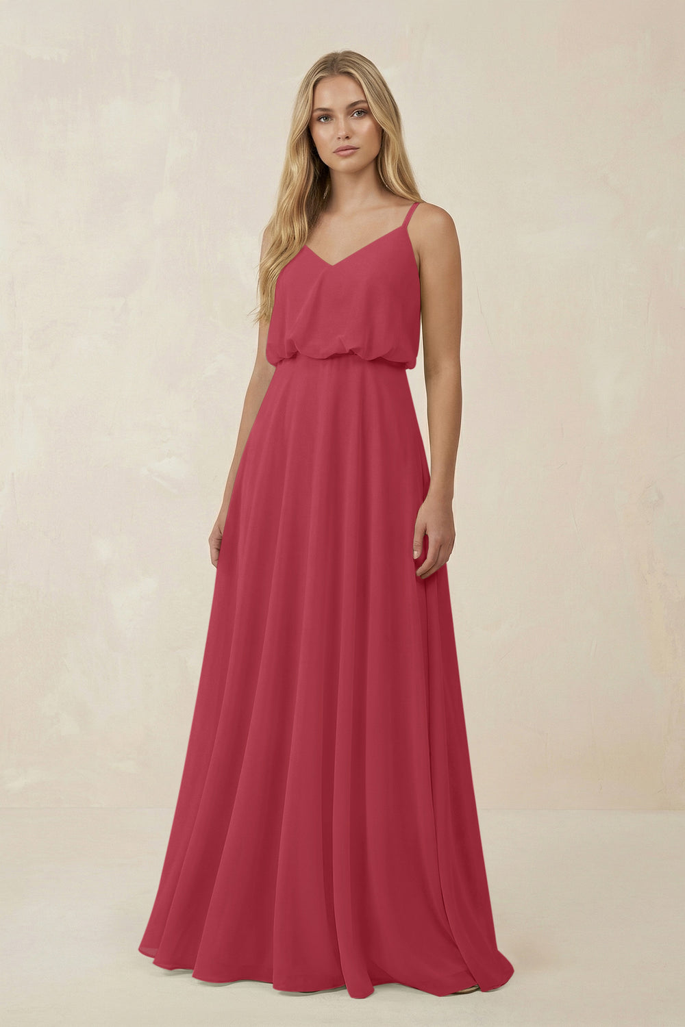 V-Neck Blouson A-Line Chiffon Bridesmaid Dress in Merlot